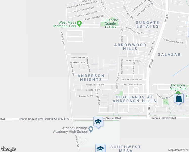 map of restaurants, bars, coffee shops, grocery stores, and more near 10712 Mcmichael Lane Southwest in Albuquerque