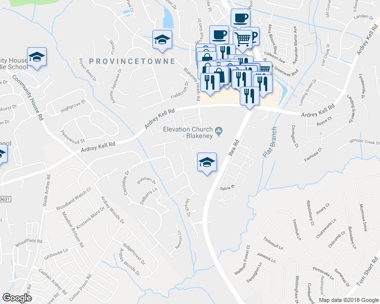 map of restaurants, bars, coffee shops, grocery stores, and more near 10236 Blakeney Preserve Drive in Charlotte