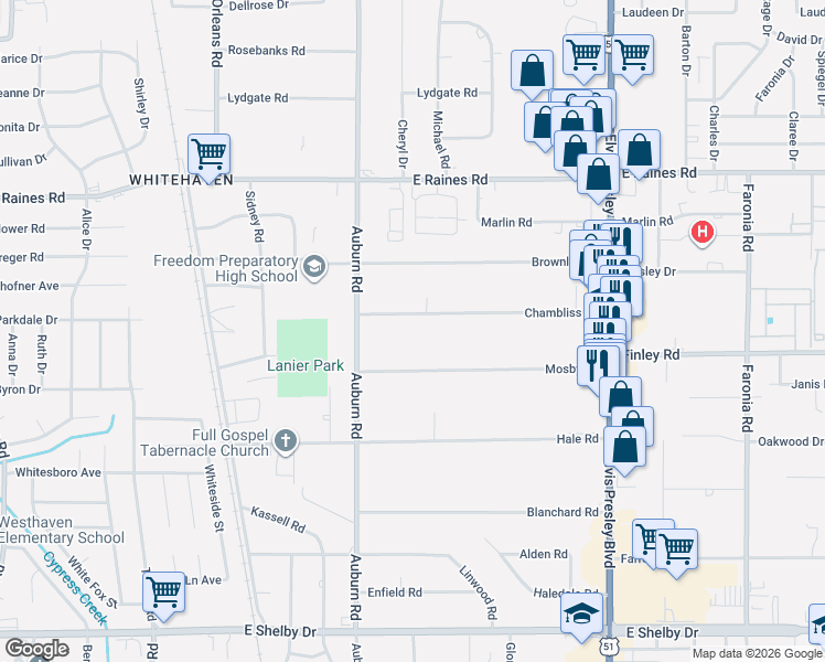 map of restaurants, bars, coffee shops, grocery stores, and more near 933 Chambliss Road in Memphis