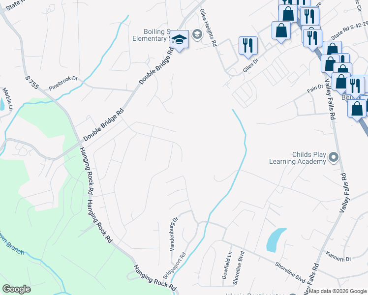 map of restaurants, bars, coffee shops, grocery stores, and more near 599 State Road S-42-1171 in Boiling Springs