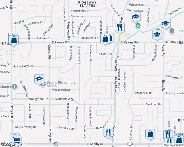 map of restaurants, bars, coffee shops, grocery stores, and more near 4328 Park Forest Drive in Memphis