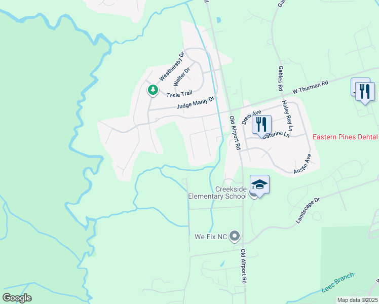 map of restaurants, bars, coffee shops, grocery stores, and more near 2710 Betty Gresham Lane in New Bern
