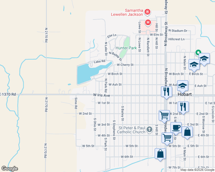 map of restaurants, bars, coffee shops, grocery stores, and more near 213 North Park Road in Hobart