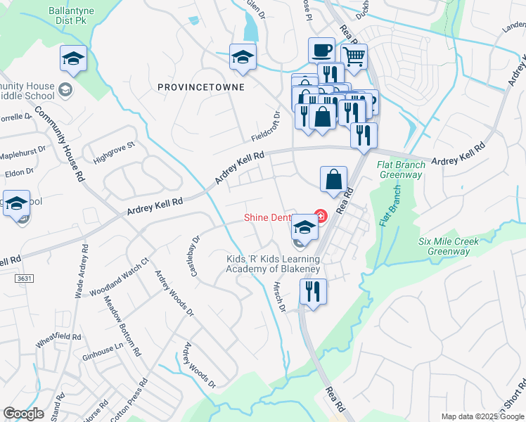 map of restaurants, bars, coffee shops, grocery stores, and more near 8539 Albury Walk Lane in Charlotte