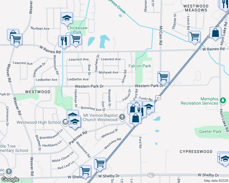 map of restaurants, bars, coffee shops, grocery stores, and more near 4312 Wanatah Street in Memphis