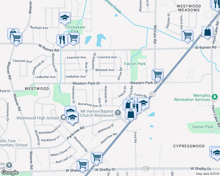 map of restaurants, bars, coffee shops, grocery stores, and more near 4312 Wanatah Street in Memphis