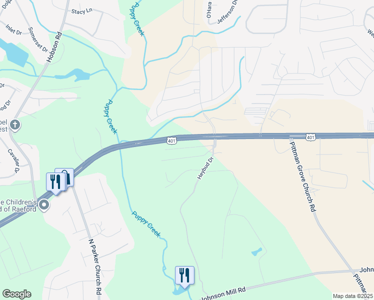 map of restaurants, bars, coffee shops, grocery stores, and more near 118 Joseph Drive in Raeford