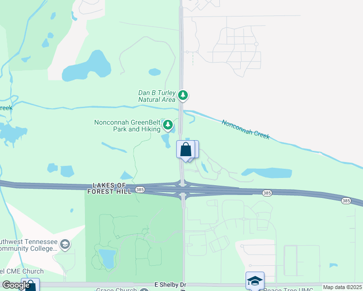 map of restaurants, bars, coffee shops, grocery stores, and more near 4338 Forest Hill Irene Road in Memphis