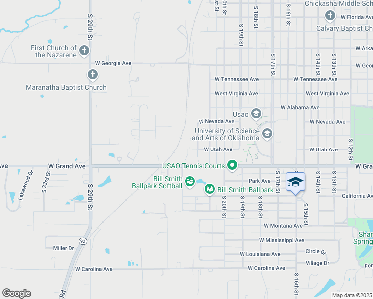 map of restaurants, bars, coffee shops, grocery stores, and more near 2216 West Utah Avenue in Chickasha