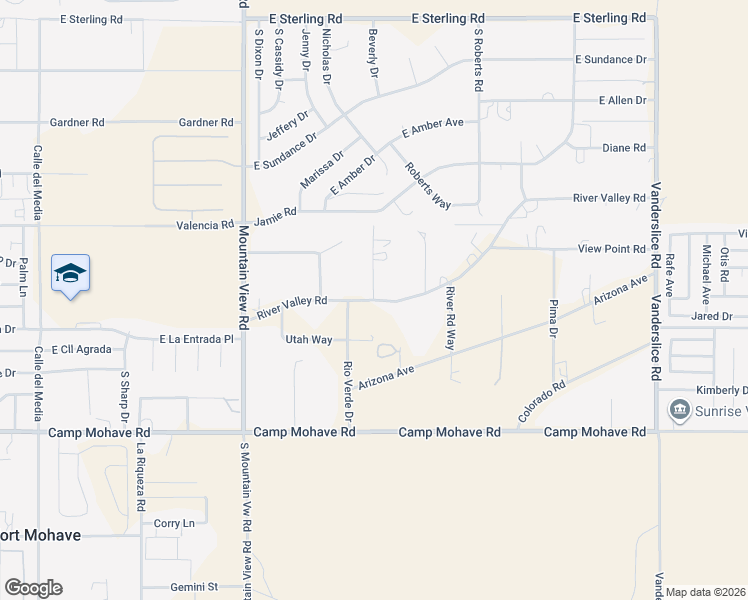 map of restaurants, bars, coffee shops, grocery stores, and more near 2151 River Valley Road in Fort Mohave