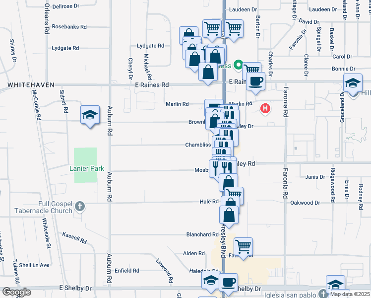 map of restaurants, bars, coffee shops, grocery stores, and more near 1061 Chambliss Road in Memphis