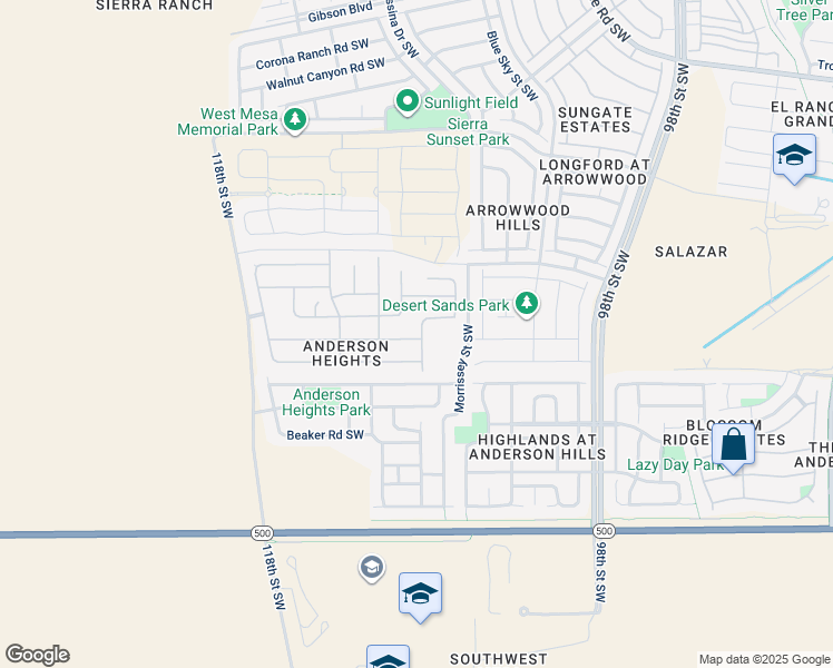 map of restaurants, bars, coffee shops, grocery stores, and more near 2937 Payton Trail Southwest in Albuquerque