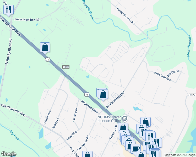 map of restaurants, bars, coffee shops, grocery stores, and more near 3360-3498 Secrest Price Road in Monroe