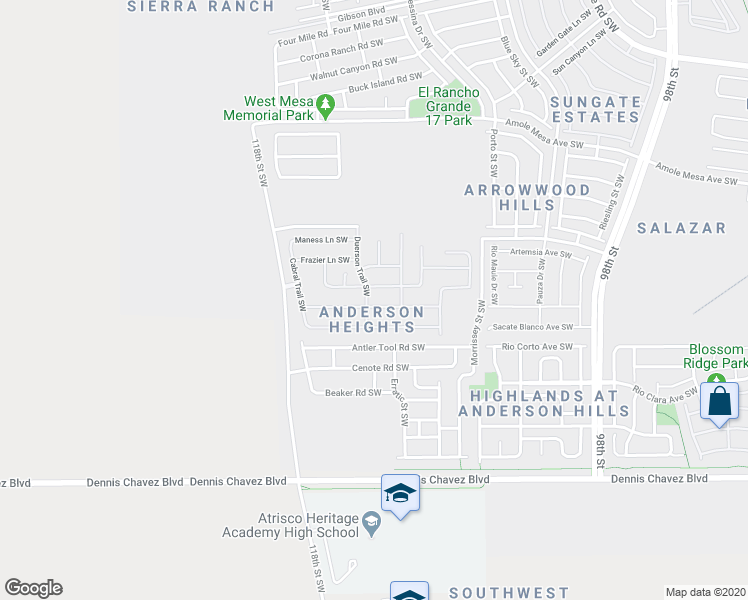 map of restaurants, bars, coffee shops, grocery stores, and more near 10727 Mcmichael Lane Southwest in Albuquerque
