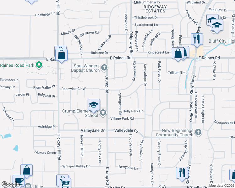 map of restaurants, bars, coffee shops, grocery stores, and more near 4310 Startouch Cove in Memphis
