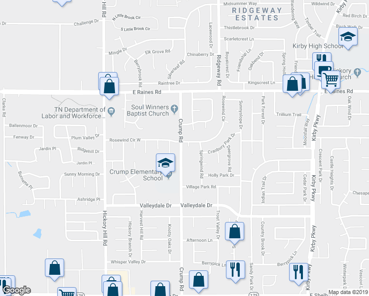 map of restaurants, bars, coffee shops, grocery stores, and more near 4304 Startouch Cove in Memphis