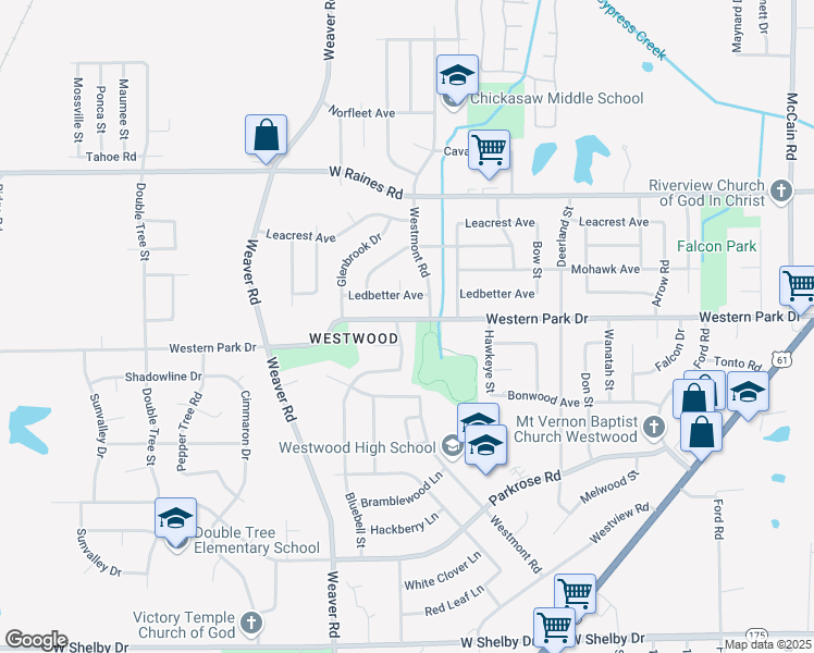 map of restaurants, bars, coffee shops, grocery stores, and more near 875 Western Park Drive in Memphis
