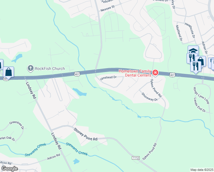 map of restaurants, bars, coffee shops, grocery stores, and more near 1536 Grassy Branch Drive in Fayetteville