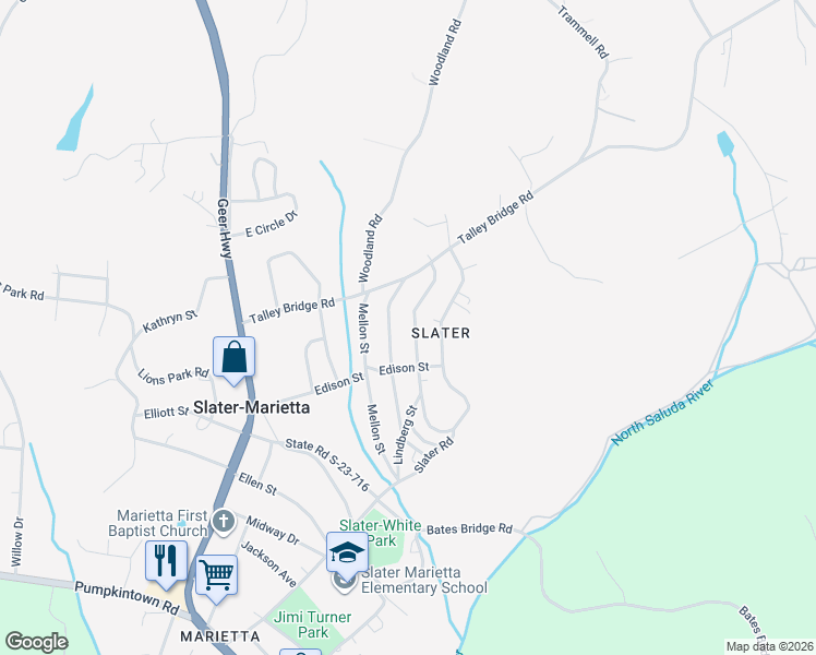 map of restaurants, bars, coffee shops, grocery stores, and more near 413 Lindberg Street in Travelers Rest