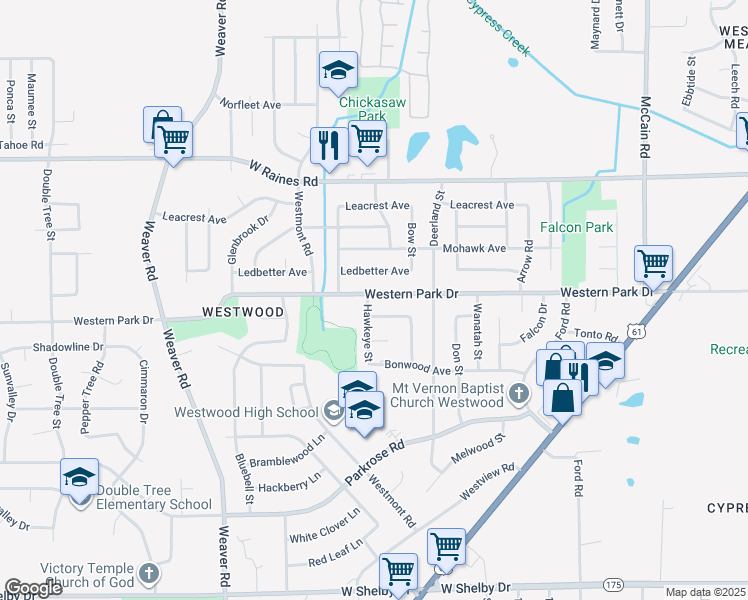 map of restaurants, bars, coffee shops, grocery stores, and more near 779 Western Park Drive in Memphis