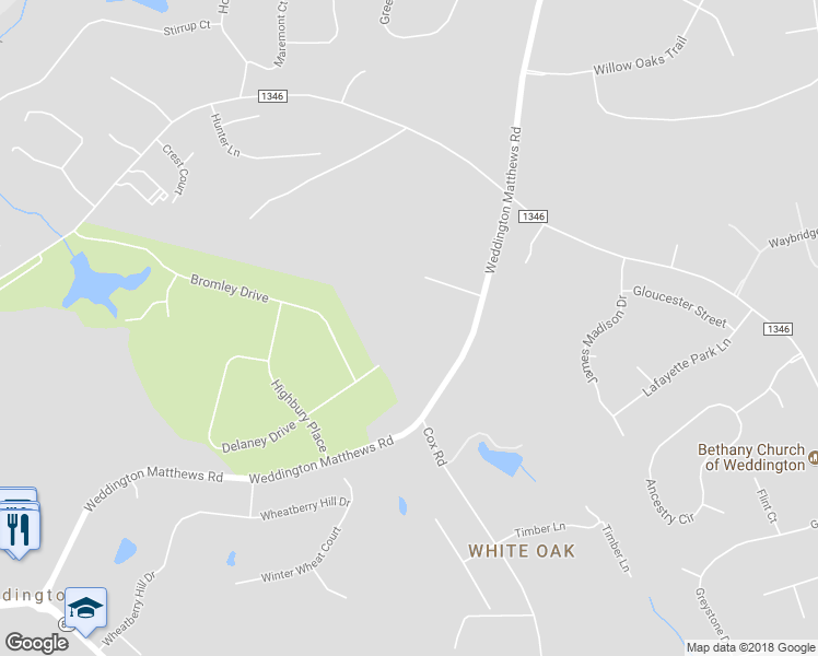 map of restaurants, bars, coffee shops, grocery stores, and more near 5932 Weddington Matthews Road in Matthews