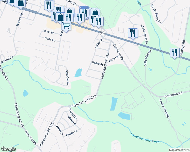 map of restaurants, bars, coffee shops, grocery stores, and more near 8 Outter Drive in Inman
