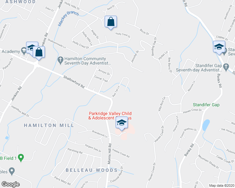 map of restaurants, bars, coffee shops, grocery stores, and more near 2220 Red Tail Lane in Chattanooga