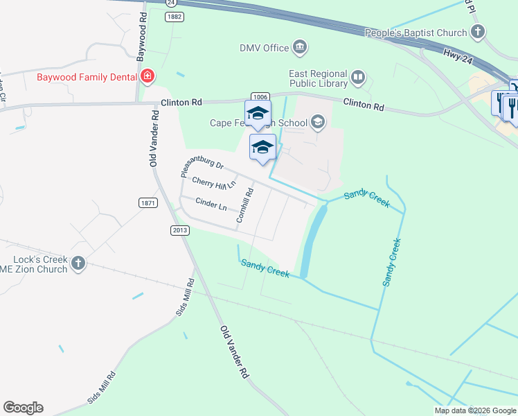 map of restaurants, bars, coffee shops, grocery stores, and more near 324 Whitestone Drive in Fayetteville