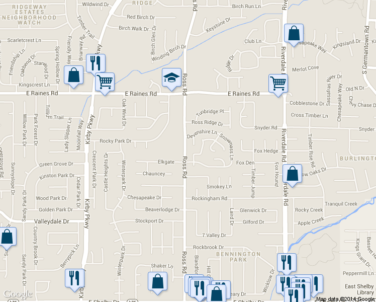 map of restaurants, bars, coffee shops, grocery stores, and more near 4306 Ross Road in Memphis