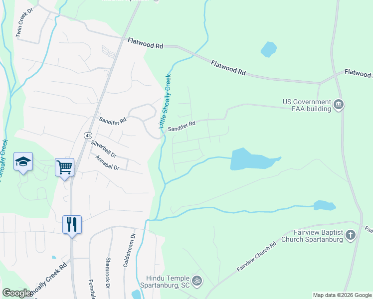 map of restaurants, bars, coffee shops, grocery stores, and more near 617 Slippery Moss Drive in Spartanburg