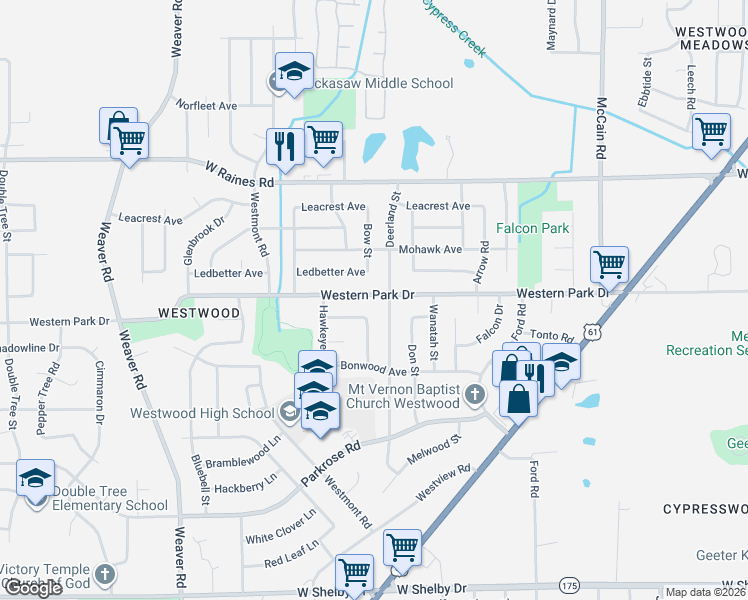 map of restaurants, bars, coffee shops, grocery stores, and more near 735 Western Park Drive in Memphis