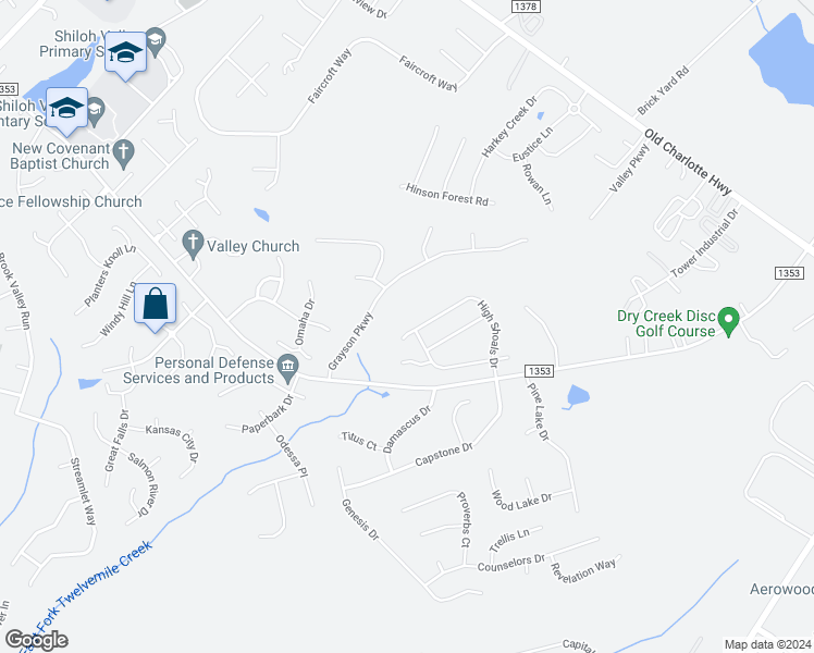 map of restaurants, bars, coffee shops, grocery stores, and more near 4109 High Shoals Drive in Monroe