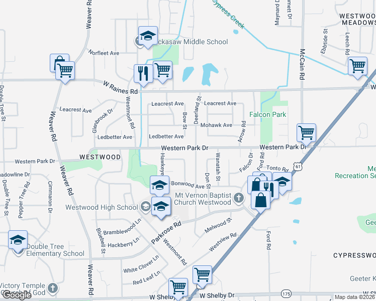 map of restaurants, bars, coffee shops, grocery stores, and more near 735 Western Park Drive in Memphis