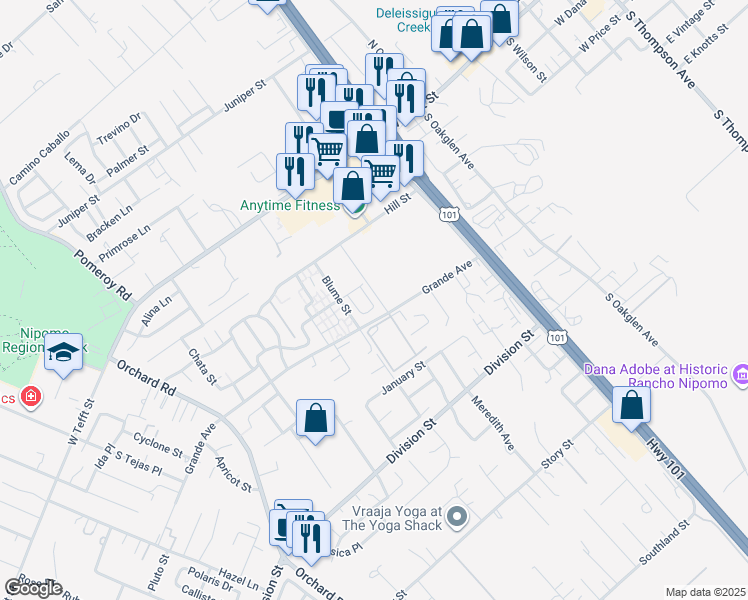 map of restaurants, bars, coffee shops, grocery stores, and more near 280 Scarlett Circle in Nipomo
