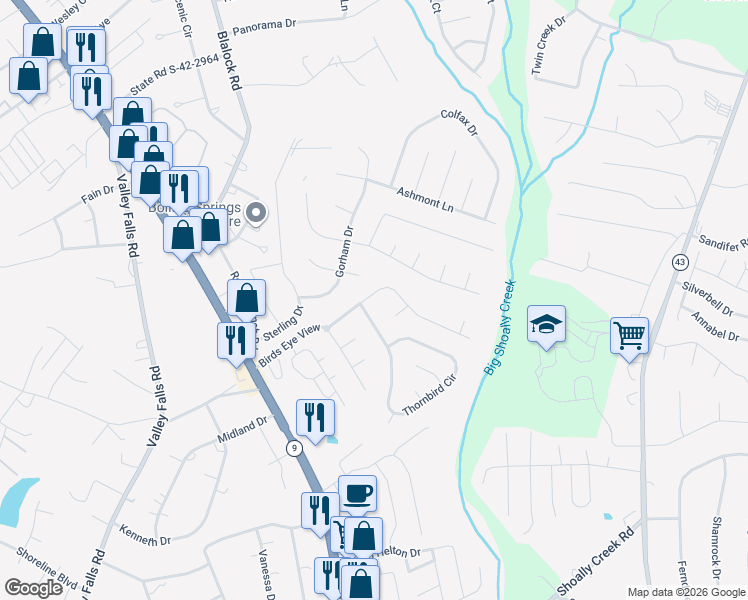 map of restaurants, bars, coffee shops, grocery stores, and more near 358 Sandpiper Drive in Boiling Springs