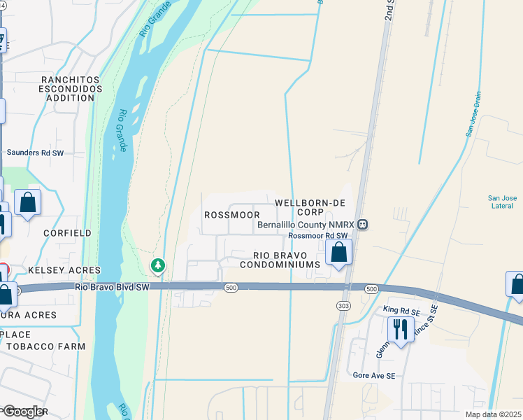 map of restaurants, bars, coffee shops, grocery stores, and more near 3504 Chalmers Street Southwest in Albuquerque