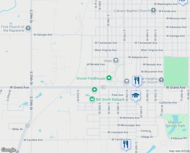 map of restaurants, bars, coffee shops, grocery stores, and more near 1924 South 20th Street in Chickasha