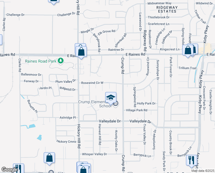 map of restaurants, bars, coffee shops, grocery stores, and more near 4305 Crimson Tree Cove in Memphis
