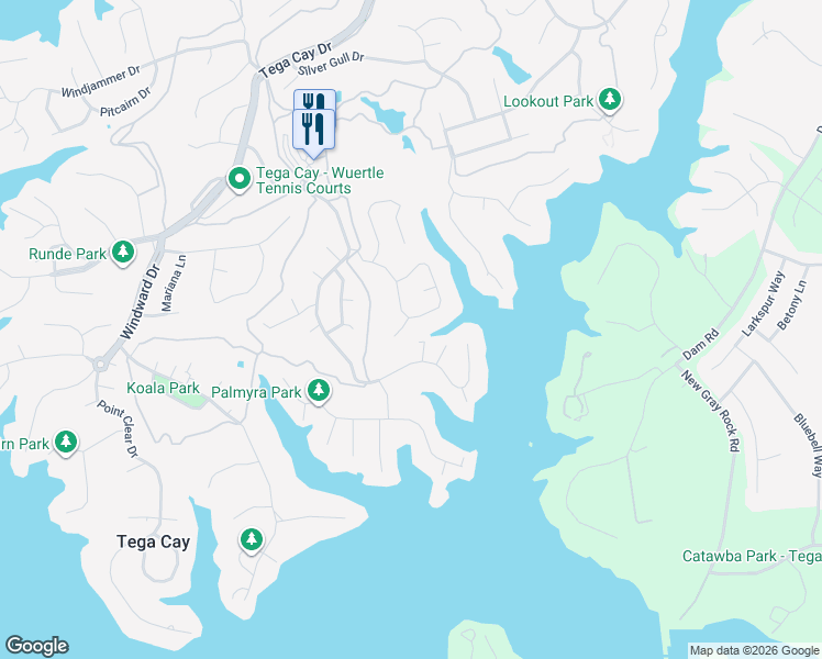 map of restaurants, bars, coffee shops, grocery stores, and more near 16131 Tinura Court in Fort Mill