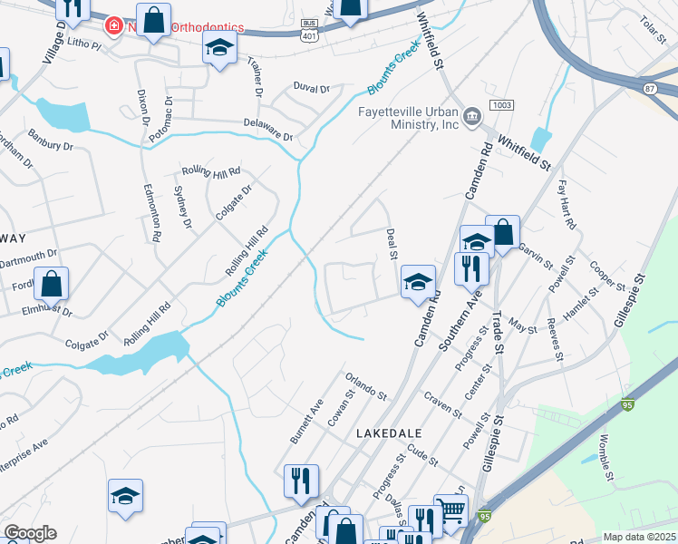 map of restaurants, bars, coffee shops, grocery stores, and more near 1508 Timberrock Court in Fayetteville