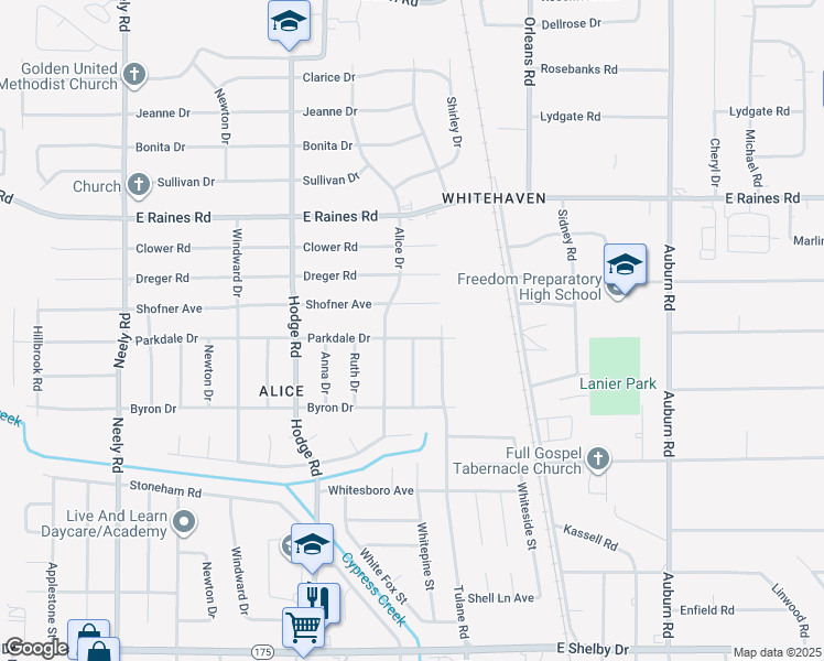 map of restaurants, bars, coffee shops, grocery stores, and more near 572 Parkdale Drive in Memphis