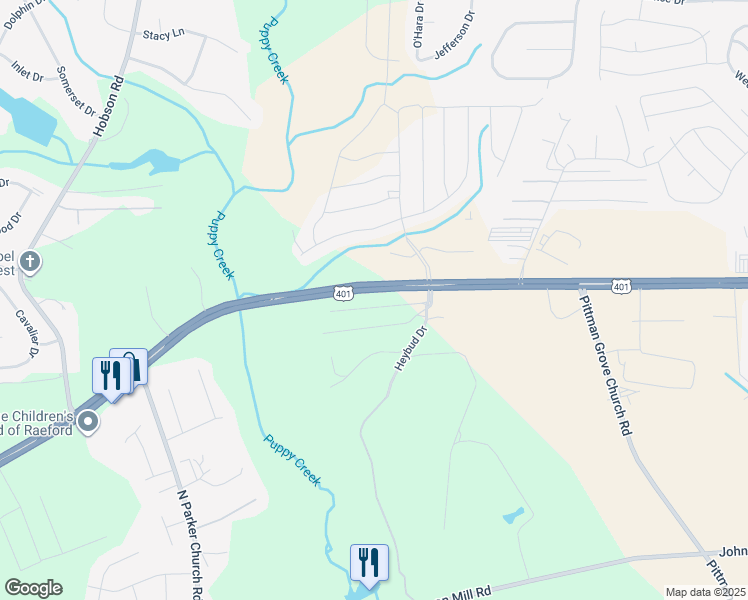 map of restaurants, bars, coffee shops, grocery stores, and more near 118 Joseph Drive in Raeford
