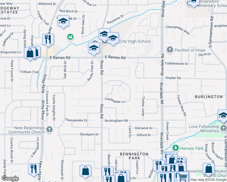 map of restaurants, bars, coffee shops, grocery stores, and more near 4295 Woody Creek Cove in Memphis