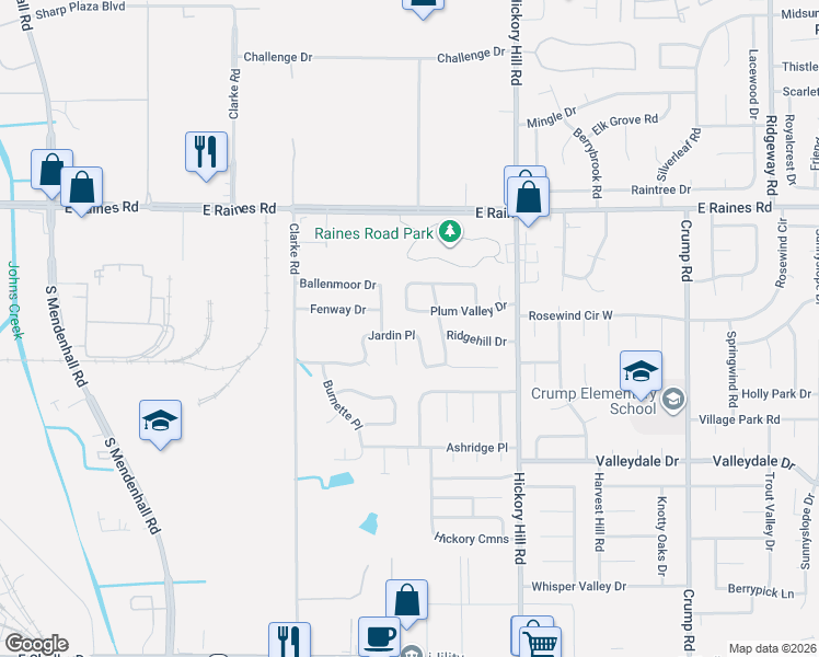 map of restaurants, bars, coffee shops, grocery stores, and more near 5764 Jardin Place in Memphis