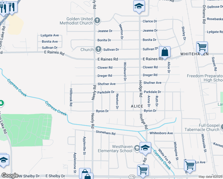 map of restaurants, bars, coffee shops, grocery stores, and more near 308 Parkdale Drive in Memphis