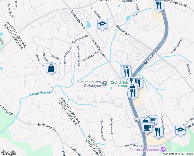 map of restaurants, bars, coffee shops, grocery stores, and more near 15906 Morrison Preserve Drive in Charlotte