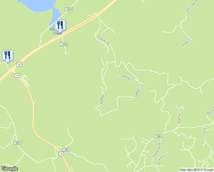 map of restaurants, bars, coffee shops, grocery stores, and more near 976 Sunset Lane in Murphy