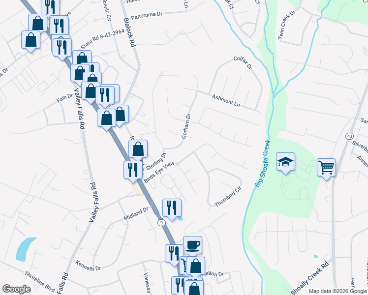 map of restaurants, bars, coffee shops, grocery stores, and more near 809 Gorham Drive in Boiling Springs