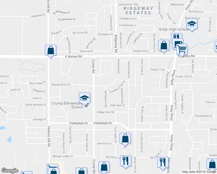map of restaurants, bars, coffee shops, grocery stores, and more near 4252 Rosewind Circle in Memphis