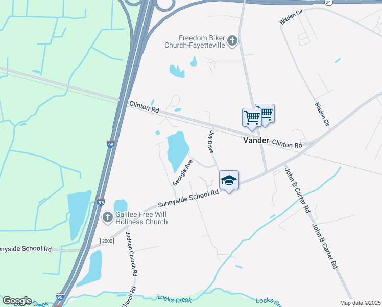 map of restaurants, bars, coffee shops, grocery stores, and more near 219 Americus Drive in Fayetteville